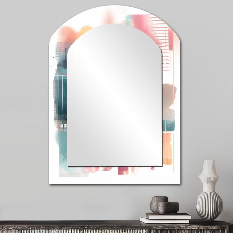 Orange And Blue Artistic Expressions V - Geometric Asymmetrical Decorative Mirror, Modern Freeform Large Wall Mirror, Printed Metal Art