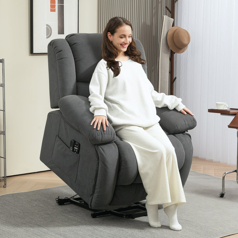 Power Lift Recliner Chair for Elderly with Vibration Massage and Heat, Overstuffed Fabric Lift Chair Sofa with Remote Control, USB Port, Side Pockets, Pocket Spring