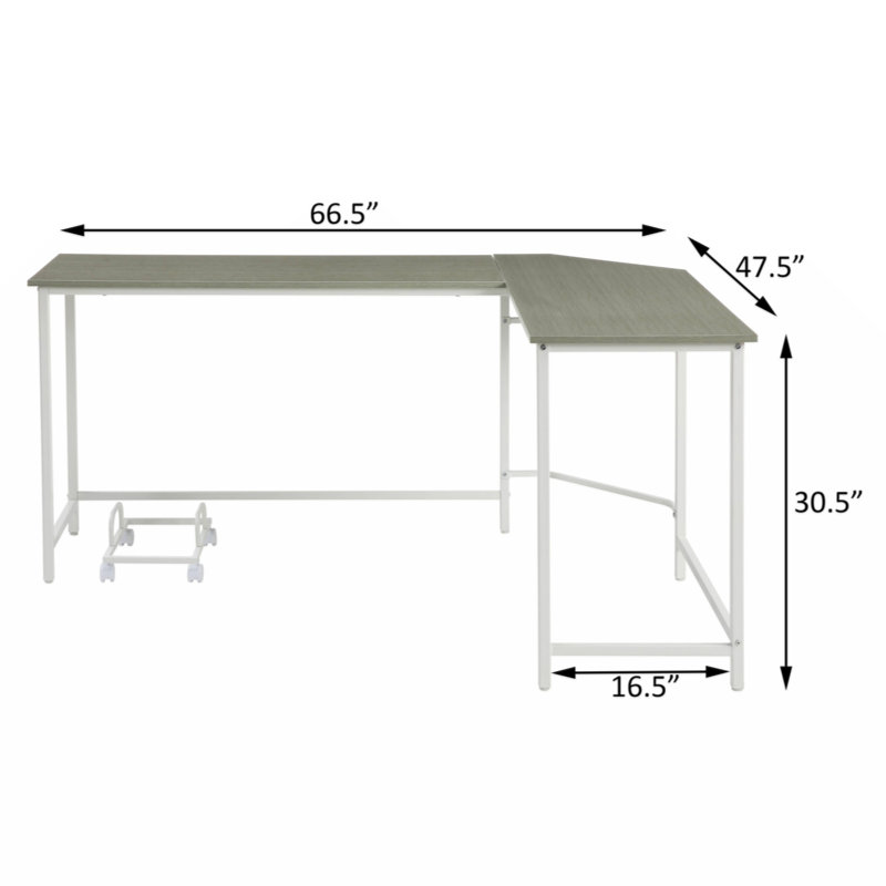 Njall L-Shape Desk with Caster Wheels, Gray/White