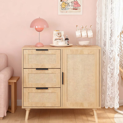 Modern Rattan Wood Dresser with Spacious Drawers and Adjustable Shelves for Versatile Storage in Any Room