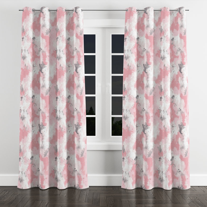 Girls Abstract Velvet Curtains - Neutral Pink And Grey Blush Splash Grommet Curtain - 1 Panel, 52" W x 90" L, Silver Grommets