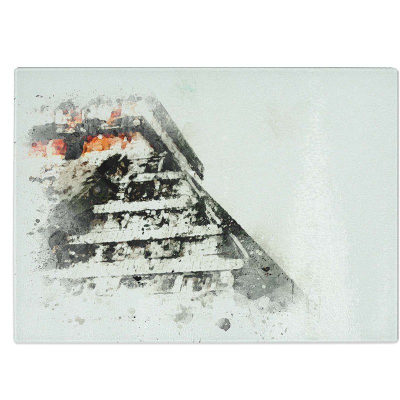 Glass Mayan Pyramids of Chichen Itza in Abstract Chopping Board, 39 cm W x 28.5 cm L