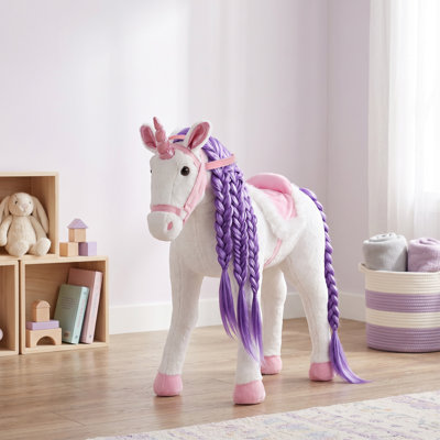 Cheval à bascule pour enfants de 2 ans et plus, cheval à bascule pour tout-petits avec hennissement, peluche rembourrée pour cheval, blanc