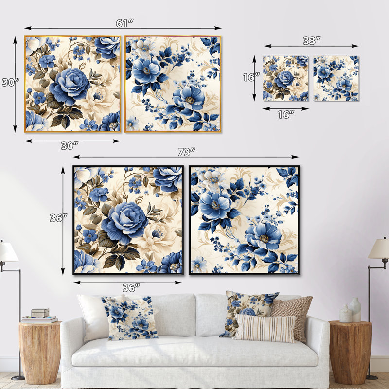 Bromley - Ensemble de 2 collages floraux carrés, H 16 po x l 33 po, Cadre flottant brun