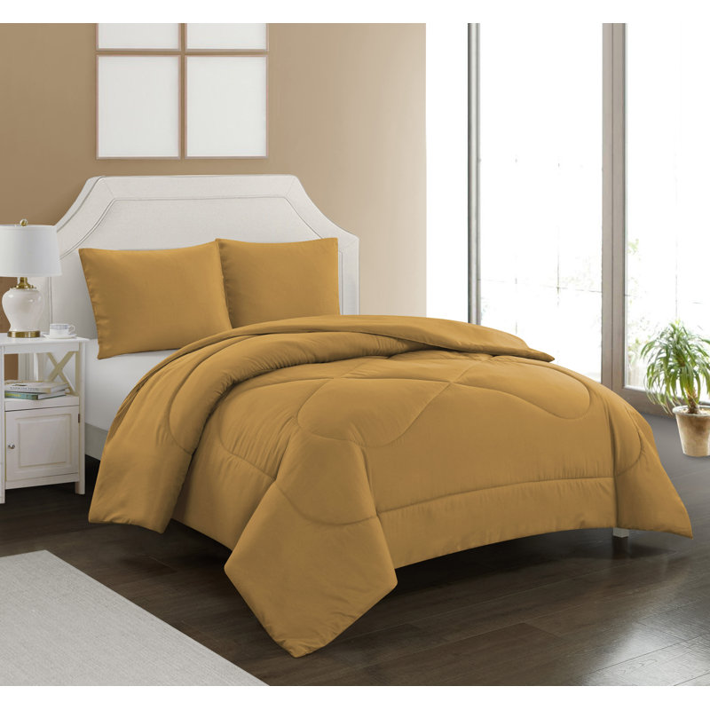 MATTIE Microfiber Comforter Set, Yellow, Twin Comforter + 1 Standard Sham