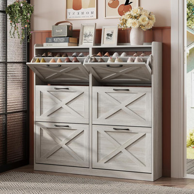 Freestanding Shoe Storage Cabinet With 6 Flip Drawers, Space-Saving Shoe Organizer With Metal Handles For Entryway, Narrow Shoe Rack Cabinet