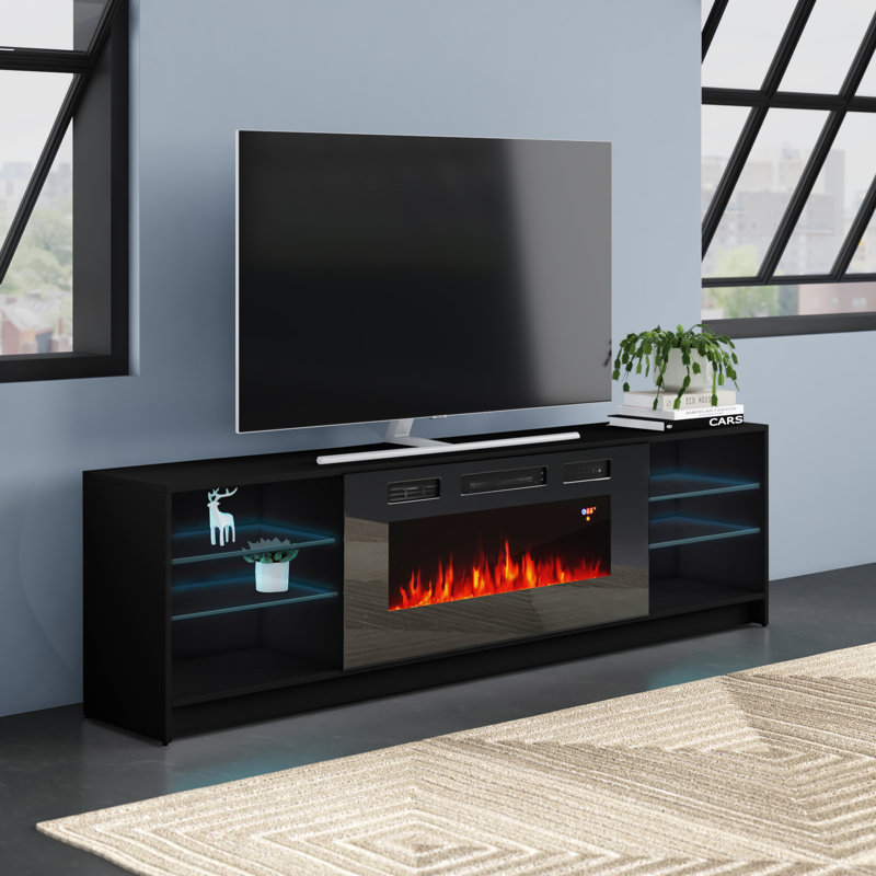 Chesler 40" Modern TV Stand with LED Lighting, Electric Fireplace, Remote Control, Black