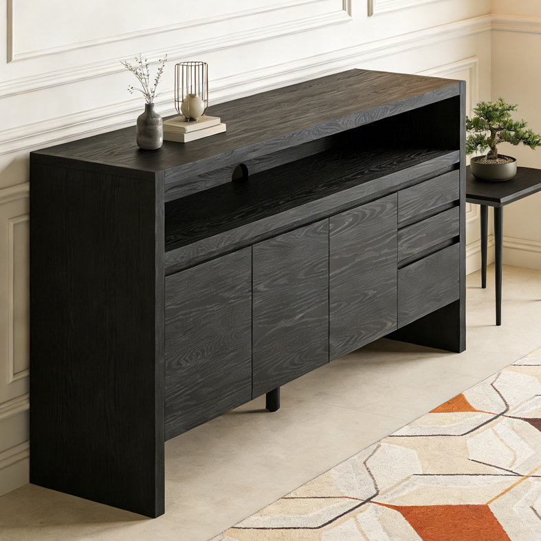 60" 3-Door Sideboard with 3 Drawers, Black