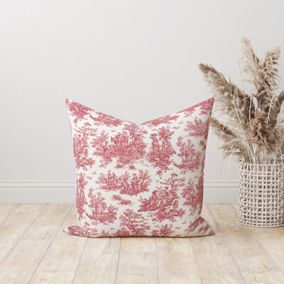 Red Jamestown Toile Cotton Reversible Pillow Cover