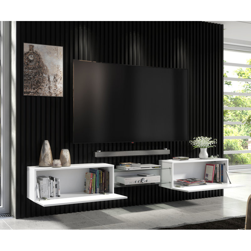 Art02 White Floating TV Unit with Blue LED Lights