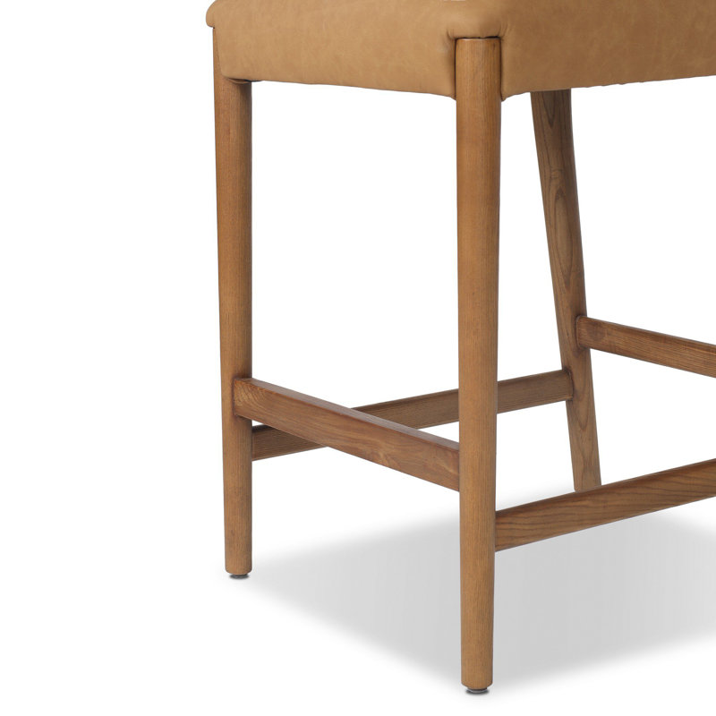 ROTHLER Stool, Counter Stool (27” Seat Height), Tan Ash, Maestro Camel/Genuine Leather