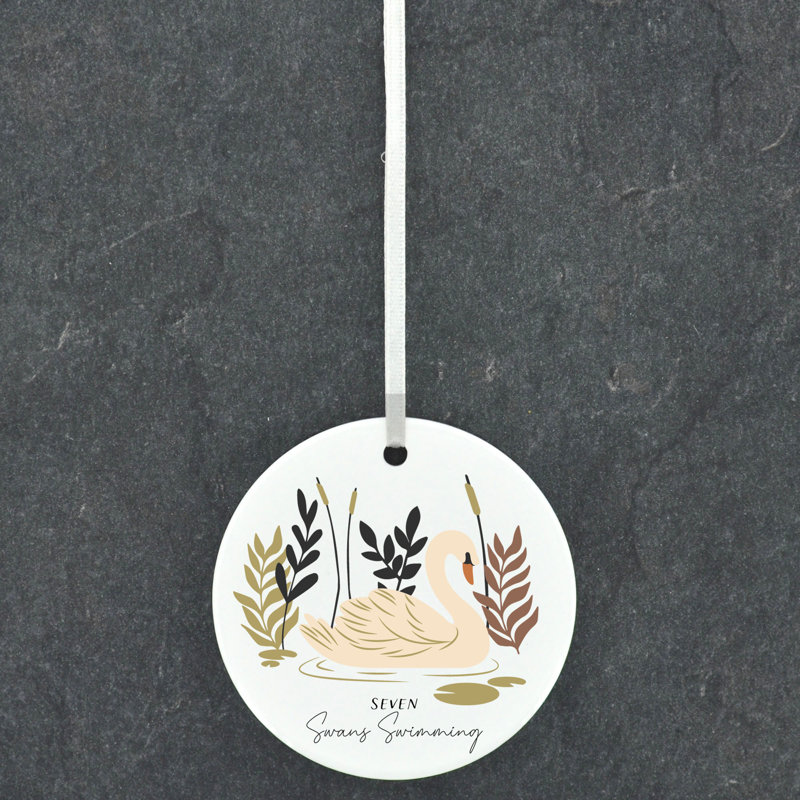 Sanson Seven Swans Swimming Circle Shaped Ceramic Ornament