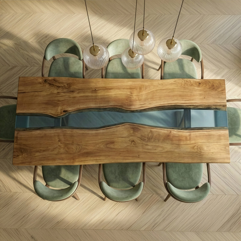 Luxury Live Edge Walnut & Clear / Light Blue Epoxy River Table – Handmade Solid Wood Dining Table, 29.5" H x 72" W x 33.8" D