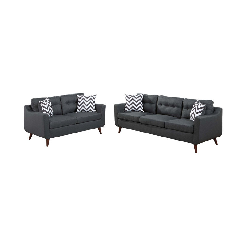 Ensemble de canapé et causeuse 2 pièces Roli, 4 coussins décoratifs, polyester bleu doux, Noir, noir, noir, noir