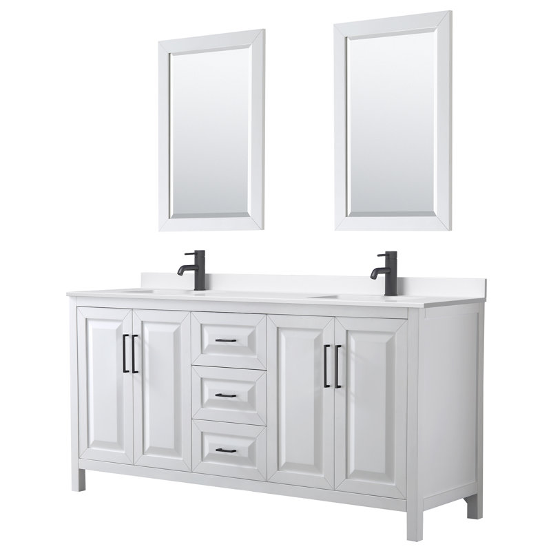 Daria 72'' W Vanity, Matte Black, White, White Quartz