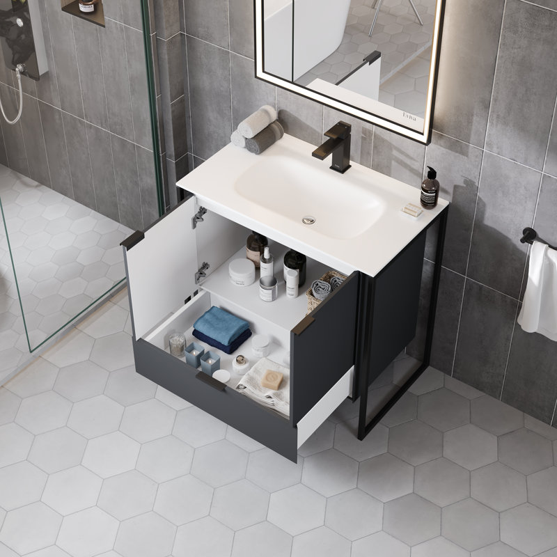 Meuble-lavabo 32 po Gritton avec pieds métalliques noirs, Gris