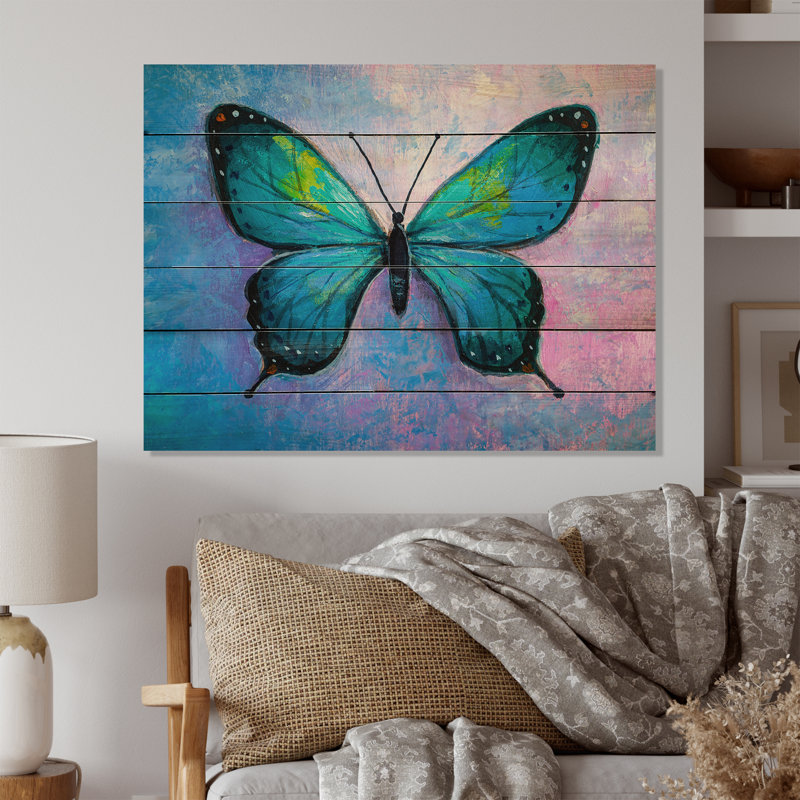 Abstrait papillon monarque - impression sur bois sans cadre, H 16 po x l 32 po x P 1 po
