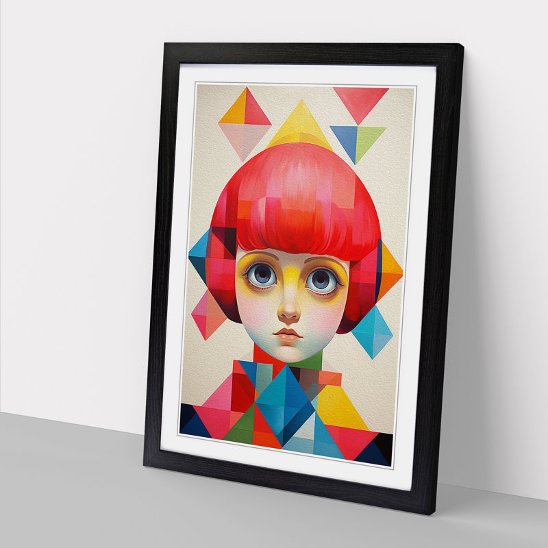 Kids Geometric - Single Picture Frame Print on Wood, 46cm H x 34cm W x 2cm D, Black Framed