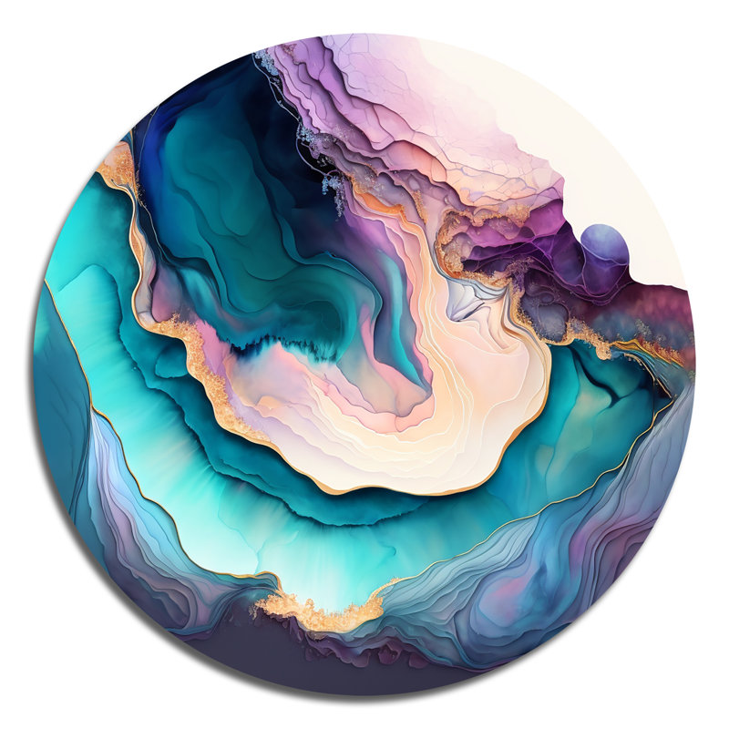 Blue Purple Abstract Geode I - Abstract Marble Round Wall Art on Metal, 36" H x 36" W x 1" D
