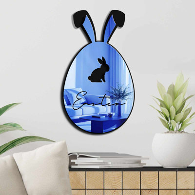 Miroir de Pâques décoratif, bleu, 11,4 po x 19,7 po | 100% PLEXIGLASS (épaisseur: 0,04 pouce) et 100% EVA (épaisseur: 0,4 pouce) | Bandes double face pour une présentation polyvalente | Parfait pour les décorations printanières et les décorations festives