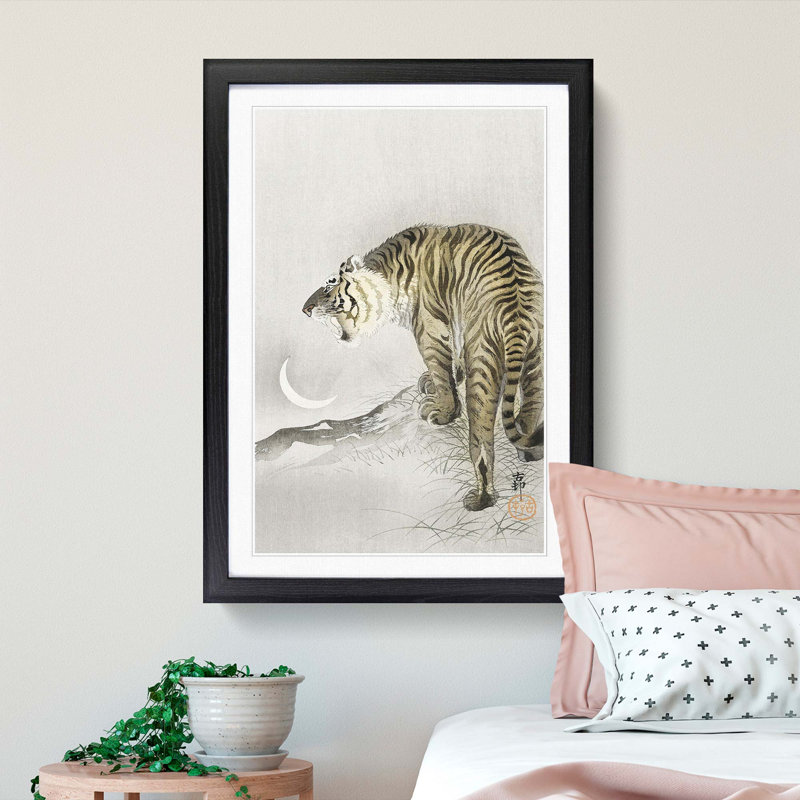 Roaring Tiger by Ohara Koson - Picture Frame Painting Print, 65cm H x 48cm W x 2cm D, Black Framed