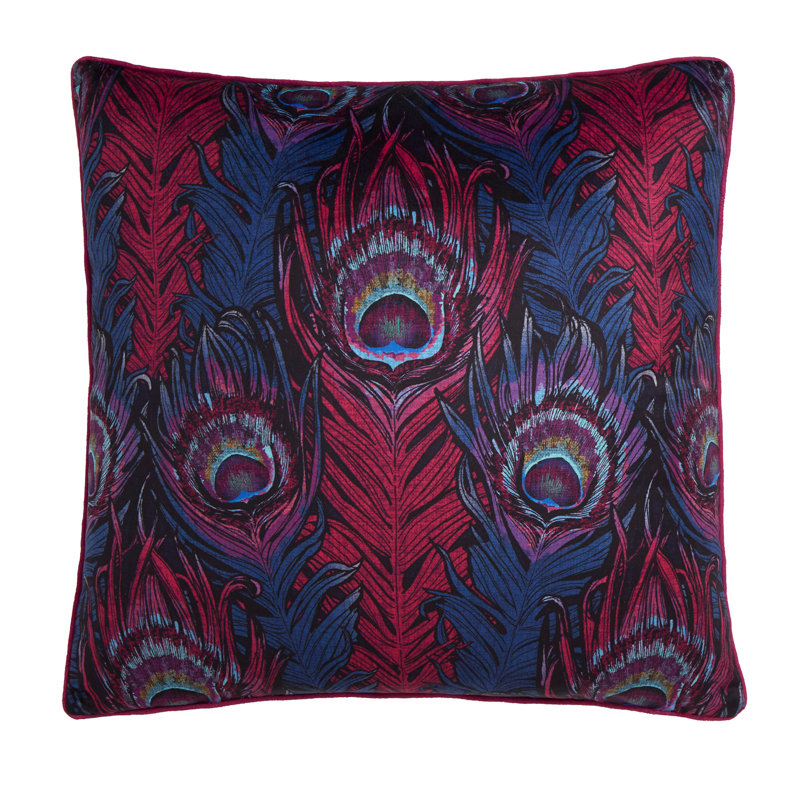 Dandy Peacock 100% Polyester Cushion Cover, Plum