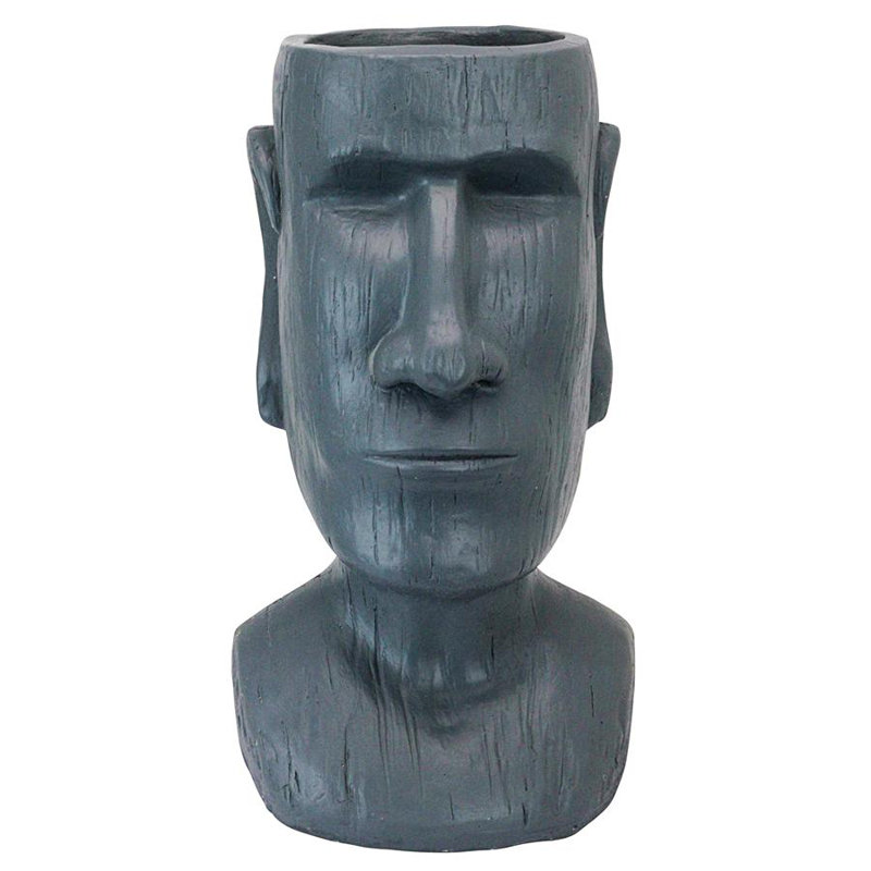 Gray Stone Resin Easter Island Moai Head Planter Set