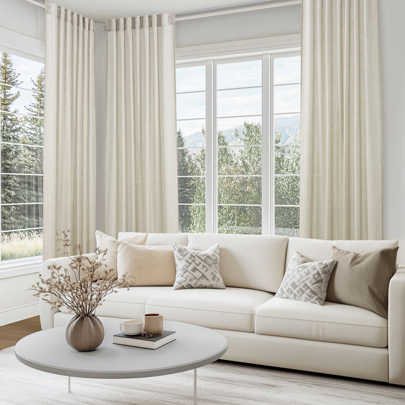 Dennan Linen Curtain Rod Pocket Back Tab,Linen Semi Sheer Curtains for Bedroom, 50" W x 96" L, Oatmeal