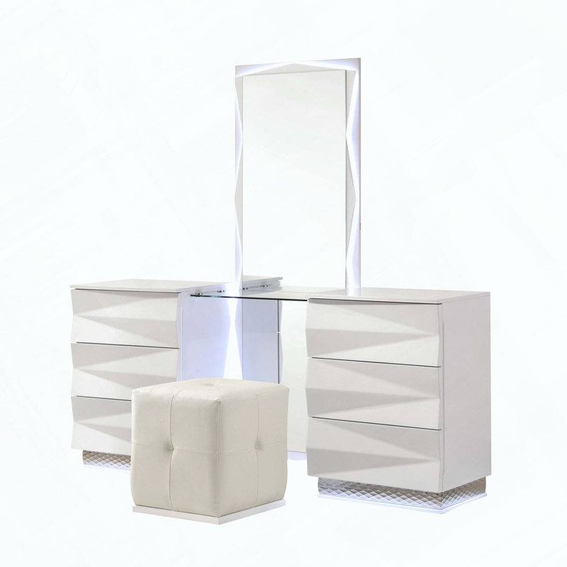 Ensemble coiffeuse blanche avec miroir, tiroirs de rangement, style contemporain