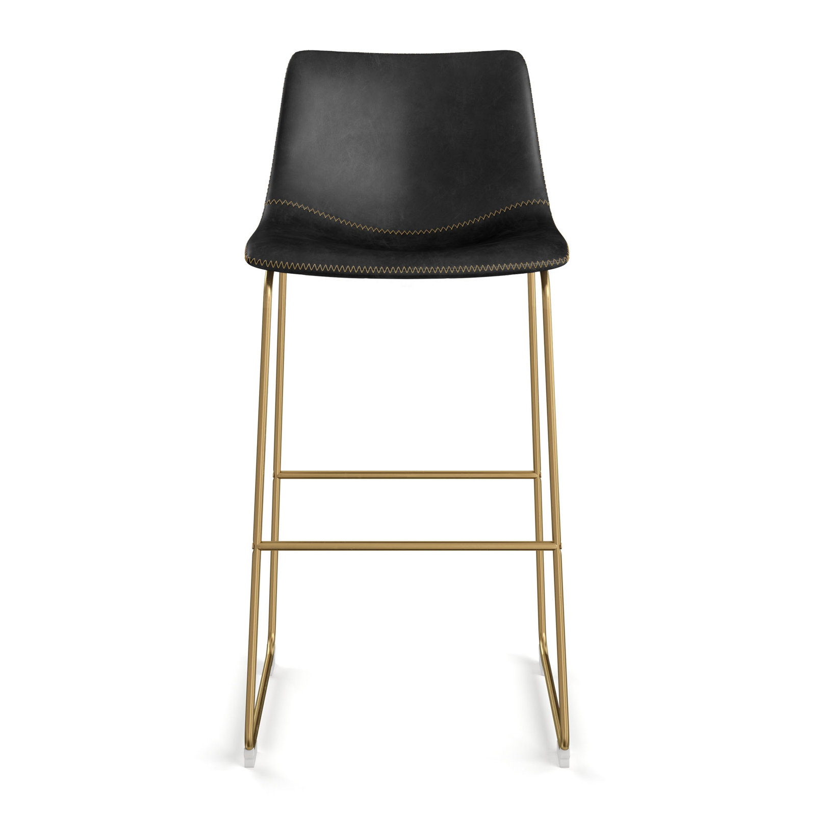 Nia Vegan Leather Bar & Counter Stool, Black, Bar Stool (29" Seat Height), Gold