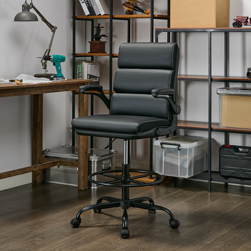 Tacony Drafting Chair Tall Office Chair With Adjustable Footrest Ring, Black