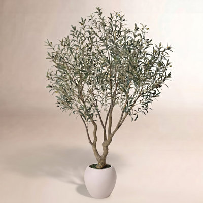 Adcock 7Ft Artificial Olive Tree In Decorative White Pot, Dense Silk Leaves With Realistic Fruits, UV Resistant Faux Floor Plant For Modern Farmhouse Home Office Decor