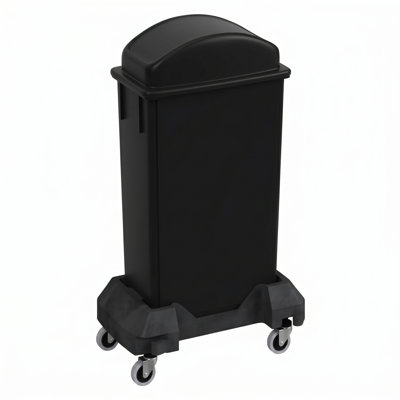 Poubelle rectangulaire en plastique noire 23 gallons avec couvercle pivotant et chariot roulant