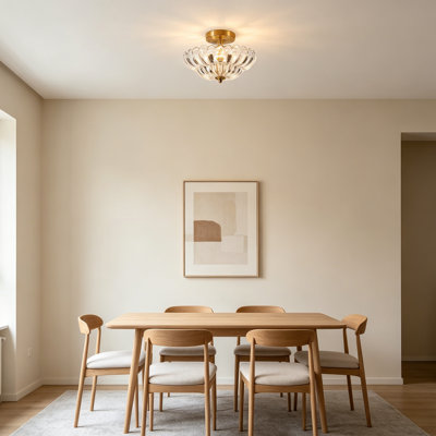 11.8 Inch 3-Light Semi Flush Mount Ceiling Light, Vintage Close-To-Ceiling Fixture With Floral Glass Shade For Hallway, Living Room, Kitchen, Bedroom, Bathroom