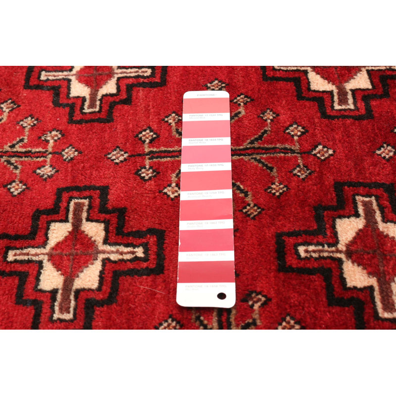 Tapis rouge en laine noué à la main de conception unique 3 pi 10 po x 8 pi 2 po New Age