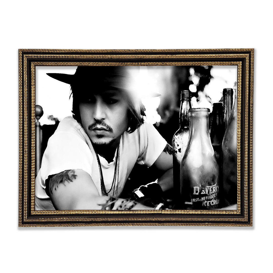 Johnny Depp Hut B N W Gerahmter Druck