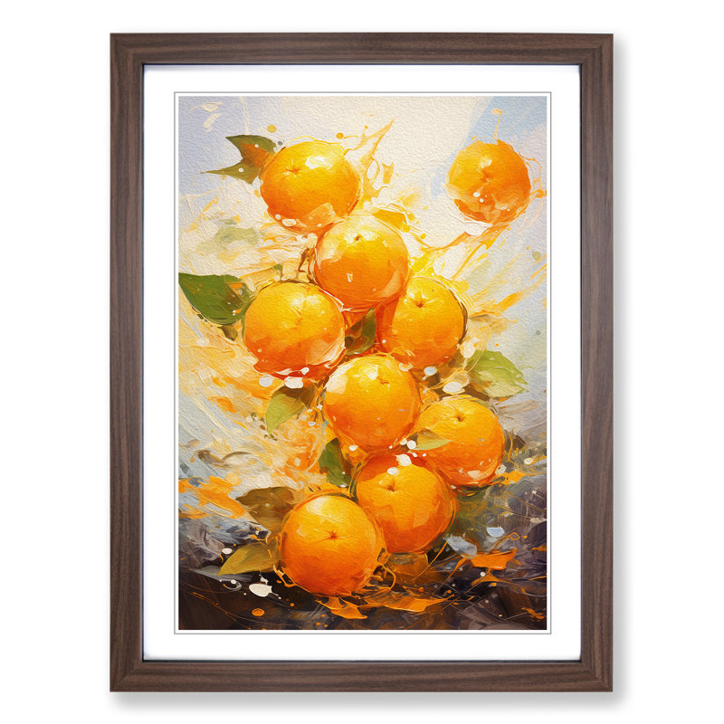 Orange Fruit Impressionism - Single Picture Frame Print on Wood, Walnut Framed, 64cm H x 46cm W x 2cm D
