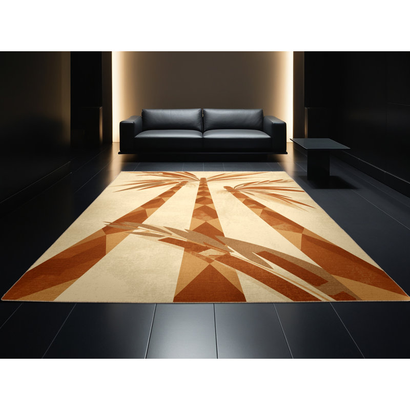 Machine Washable Ortmund Sugarcane Global Inspired Geometric Rug in Beige – Beige Binding, 3' Round