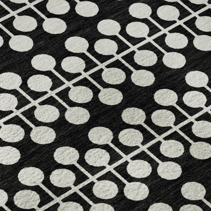 Premium Machine Washable Mayfield AMF2247 Geometric Rug, 2'6" x 3'10", Black