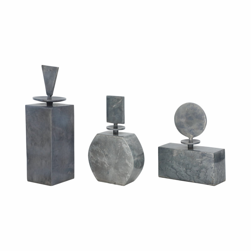 Vases modernes en aluminium et métal avec motif géométrique sculptural pour décors décontractés, objets décoratifs contemporains - ensemble de 3