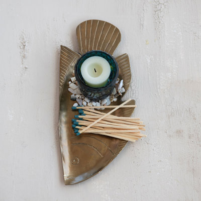 Metal Fish Shaped Tray, Antique Gold Finish
