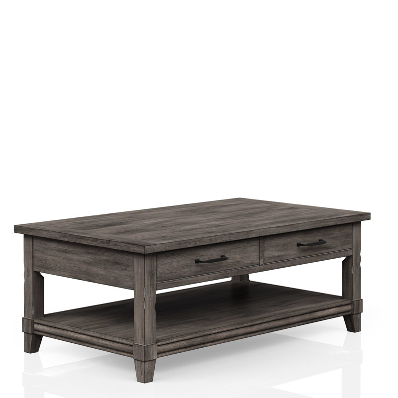 Table basse rustique à plateau relevable avec étagère de rangement et bois massif