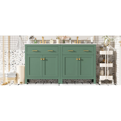 Meuble-lavabo noir 60 po avec meubles-lavabos doubles, lavabos en céramique, tablette réglable, charnières à fermeture silencieuse, tiroir rabattable - meuble-lavabo Tranquil Hideout, portes en U à fermeture silencieuse, évasion