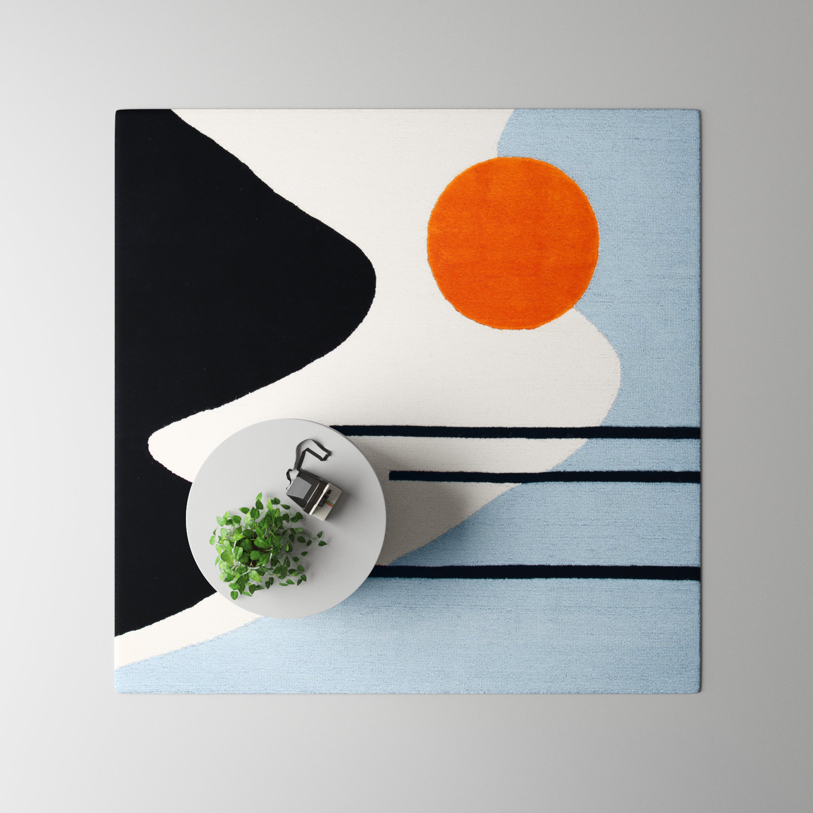 Felipe Ivory Blue Hand-Tufted Wool Abstract Rug, Square 8'