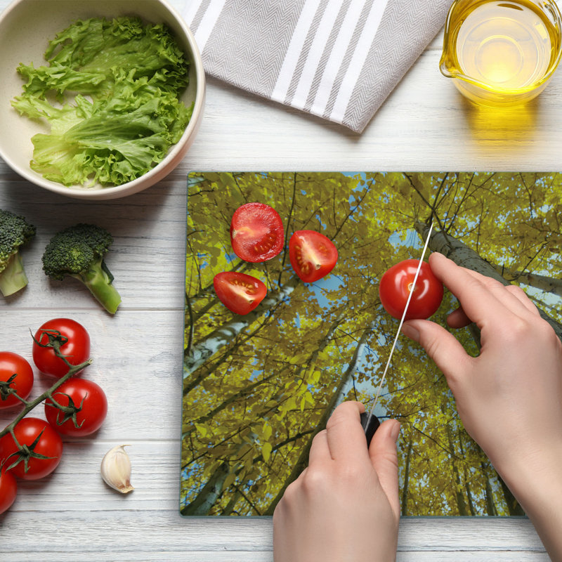 Ambesonne Scenery Cutting Board Large Size Aspen Trees in Forest Yellow