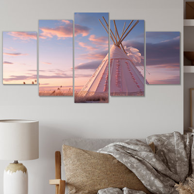 Native Tipi Dreamcatcher Whispers II - Art mural sur toile Native American - 5 panneaux