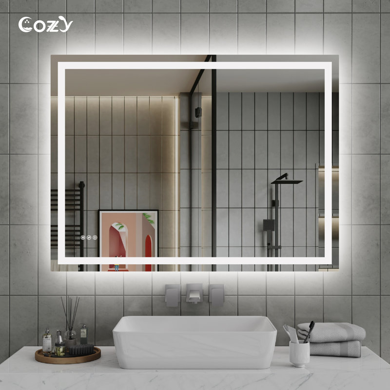 Miroir de salle de bain à DEL avec miroir de meuble-lavabo en verre trempé anti-buée à DEL avec éclairage avant et arrière