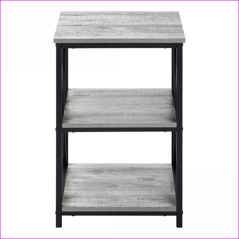 Table basse en stratifié gris à 3 niveaux, base en métal noir pour le salon / chambre à coucher, Bois gris, Bois