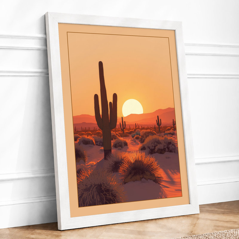 Desert Sunset Landscape - Framed Print, A4 - 29.7 x 21.0 cm, White