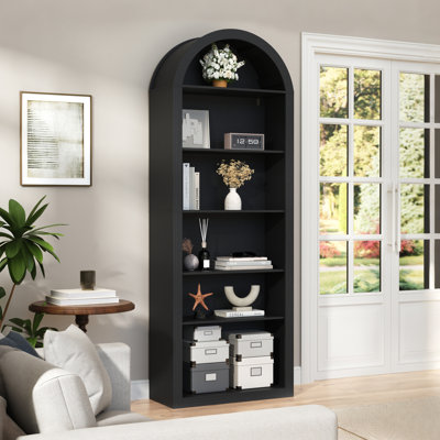75.2" Tall Arched Bookshelf, 6-Tier Modern Bookcase, Freestanding Curved Etagere Display Rack For Living Room, Home Office, Black